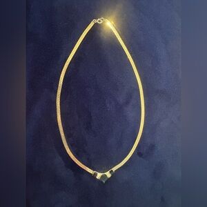 VintageTrifari! Gold toned, black and crystal necklace.